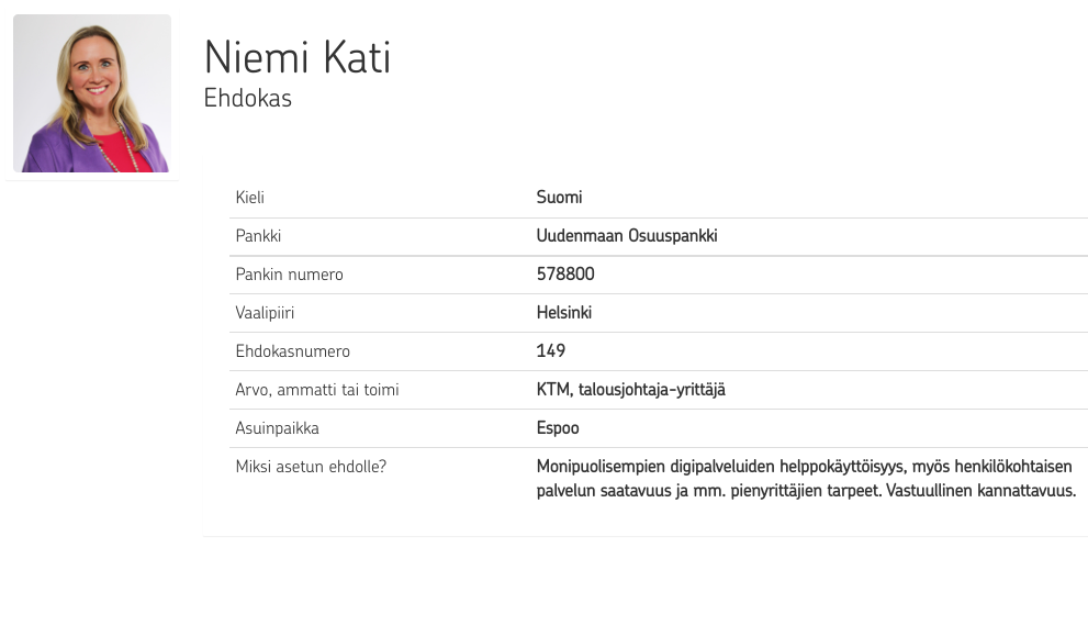 Osuuspankin edustajiston vaalit 2022 Uusimaa - Vaalikone: Ehdokas #149 Kati Niemi (KTM, talousjohtaja, yrittäjä)
