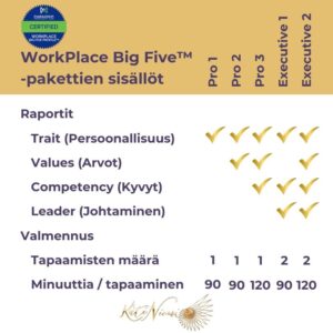 WorkPlace Big Five Suomi -valmentaja, vertailu